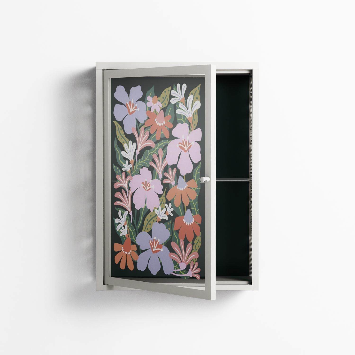 Floral Delight - Wall Cabinet - Sandra Hutter - Chalk - Overlay Glass