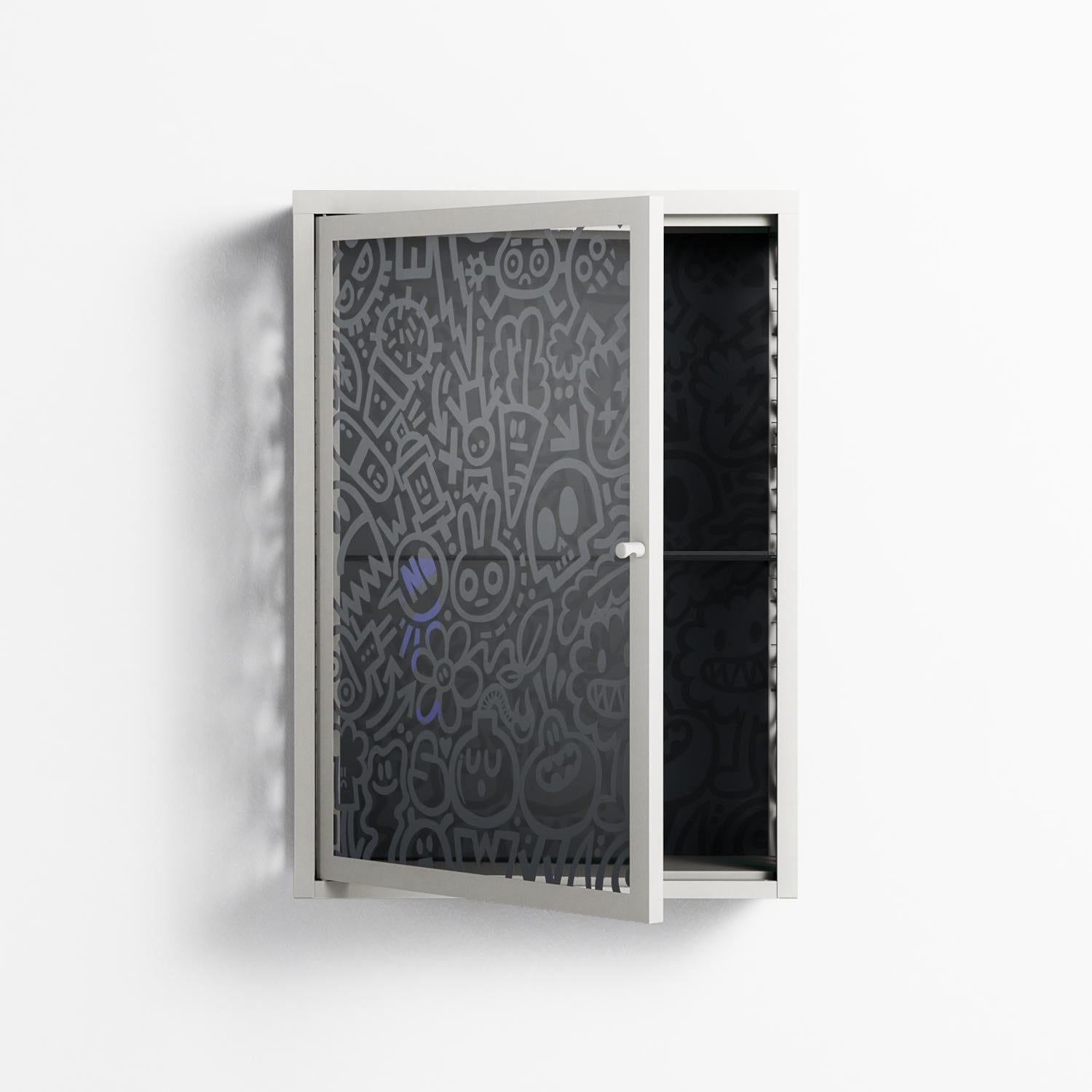 Thick Lines Good Times - Wall Cabinet - Craig Watkins - Chalk - Overlay Glass