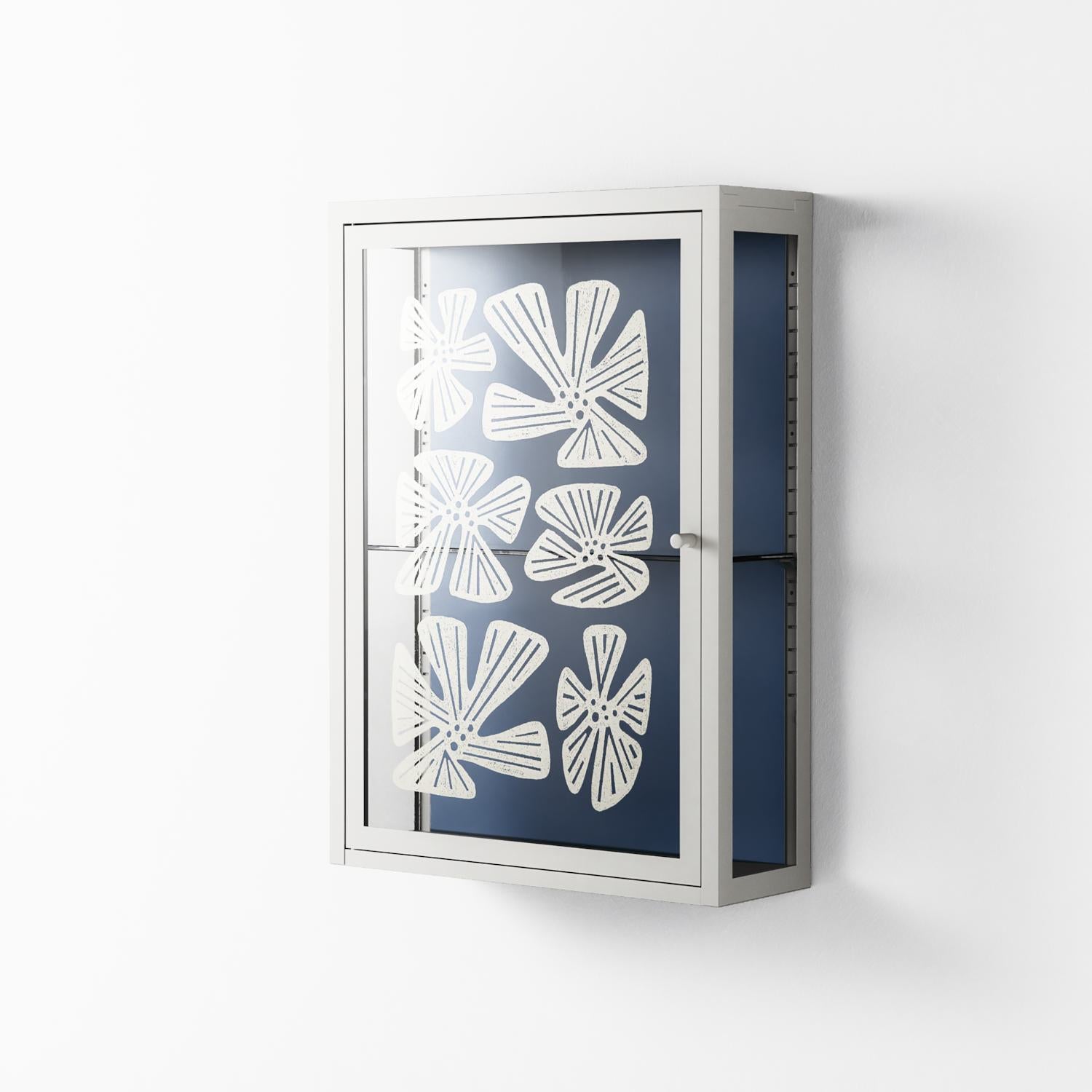 Blue Flower - Wall Cabinet - Magdalena Marchocka - Chalk - Overlay Glass