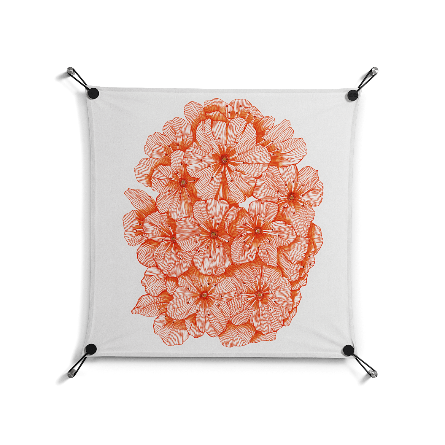 Orange Flowers 1 - Work On Wall - Katie O’Shea - Black - 70 x 70 cm