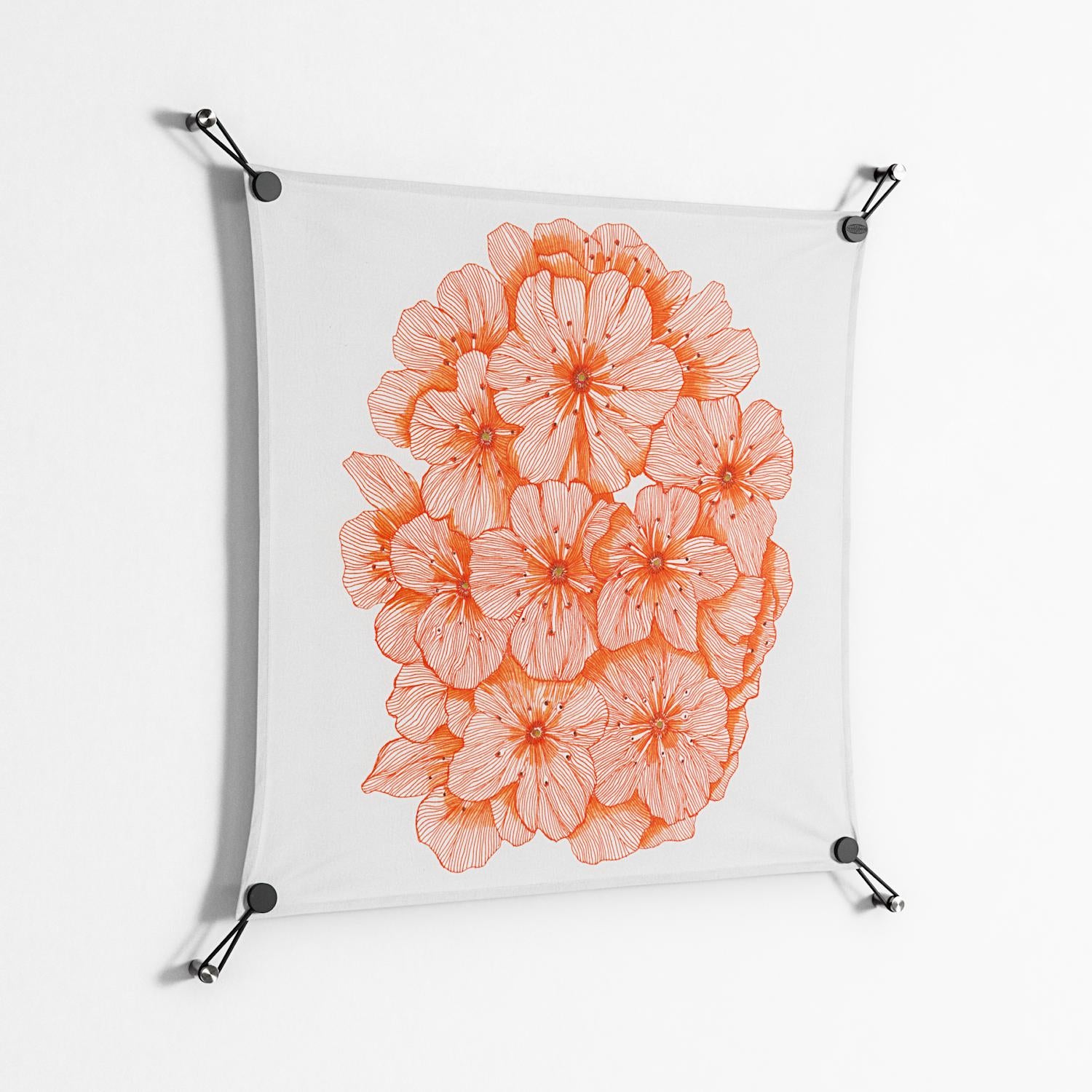 Orange Flowers 1 - Work On Wall - Katie O’Shea - Black - 70 x 70 cm