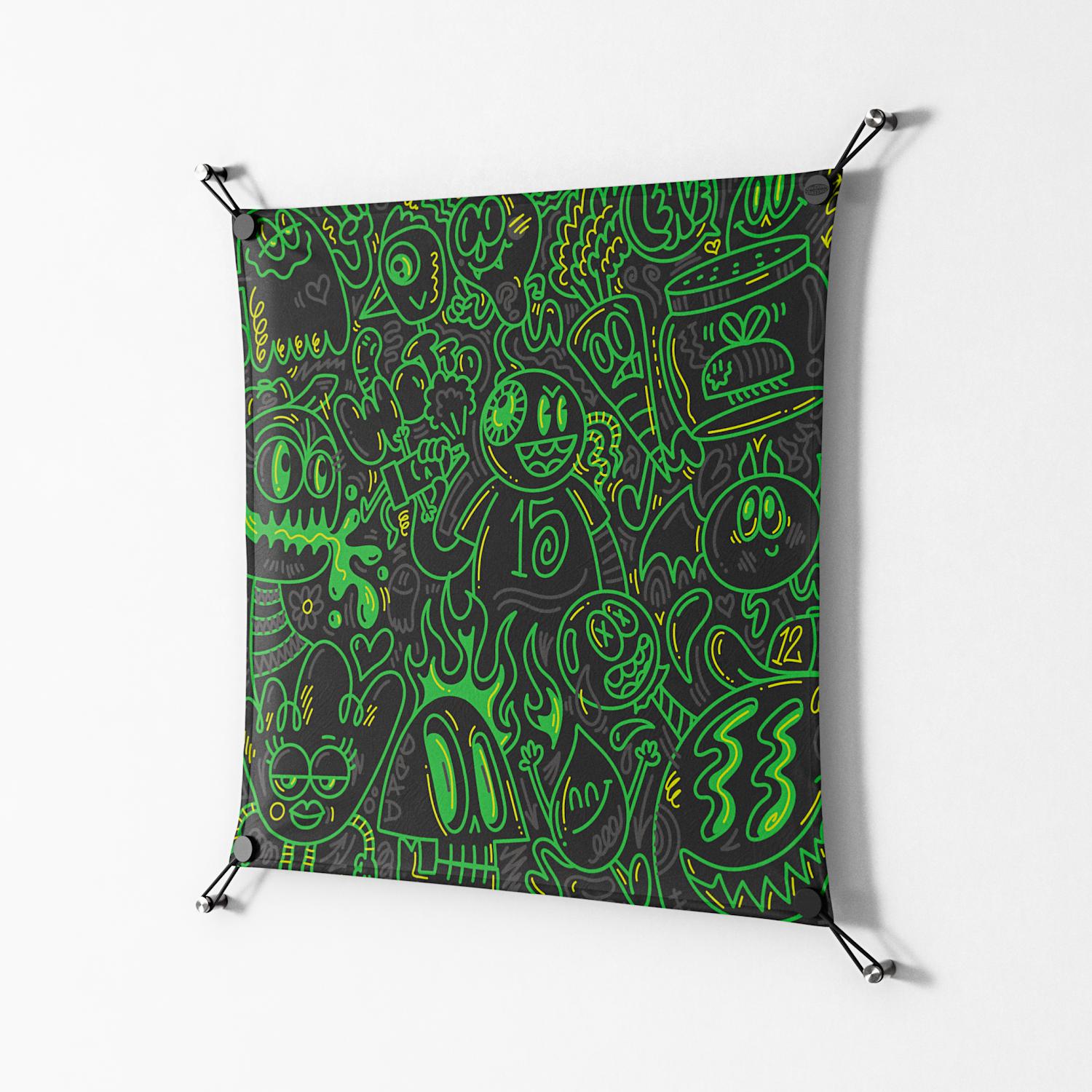 Wottosque Green - Work On Wall - Craig Watkins - Black - 70 x 70 cm