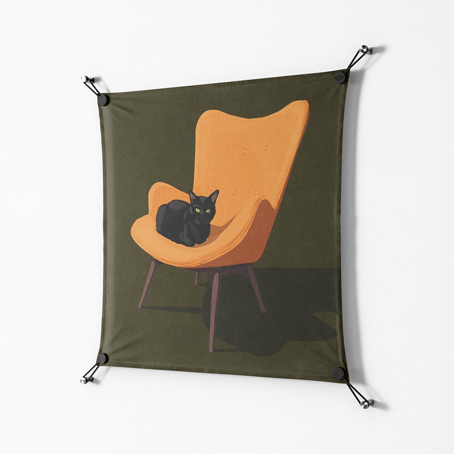 Cat in Chair A - Work On Wall - Kristin Eriksson - Black - 70 x 70 cm