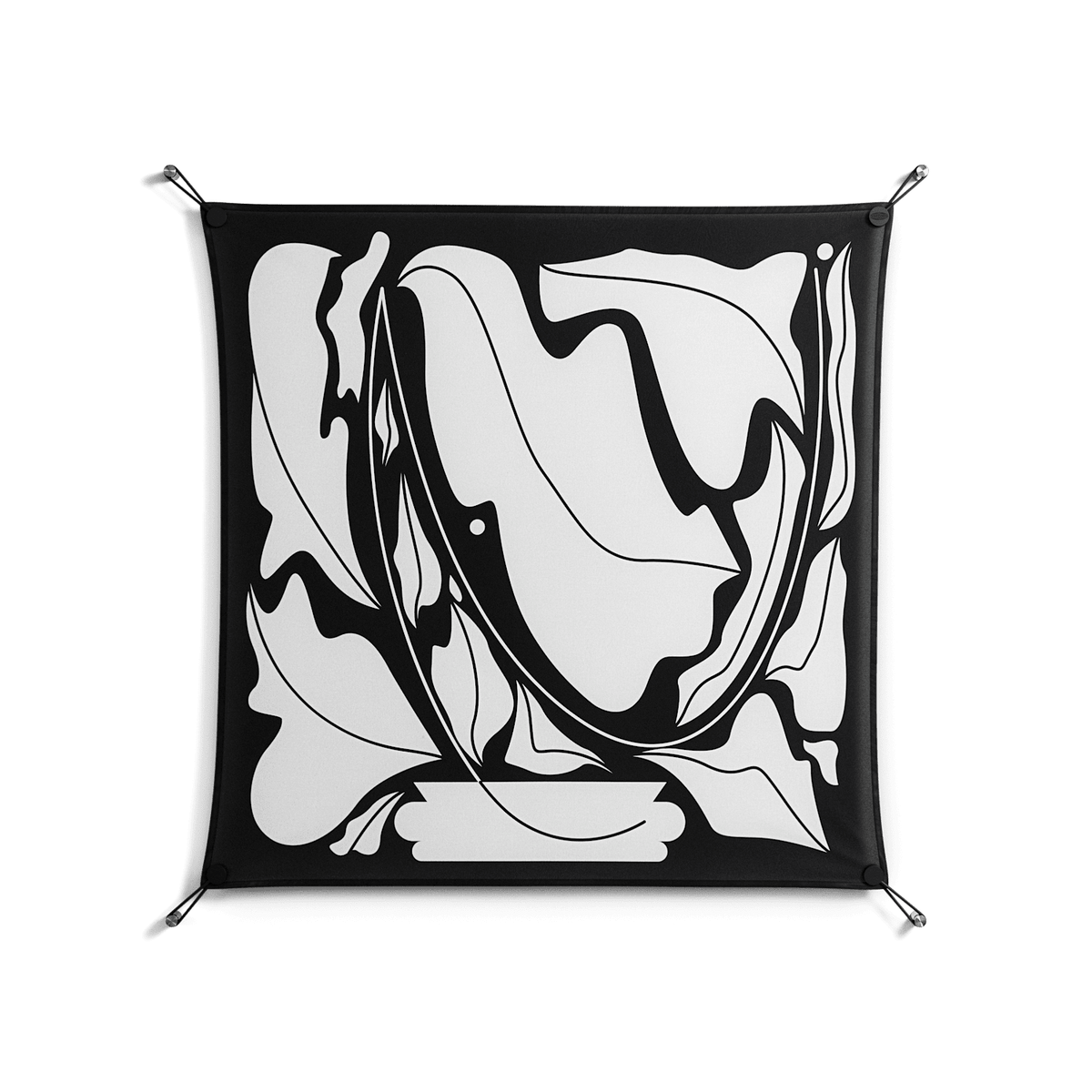 White Flowers - Work On Wall - Konrad Blaszczyk - Black - 90 x 90 cm