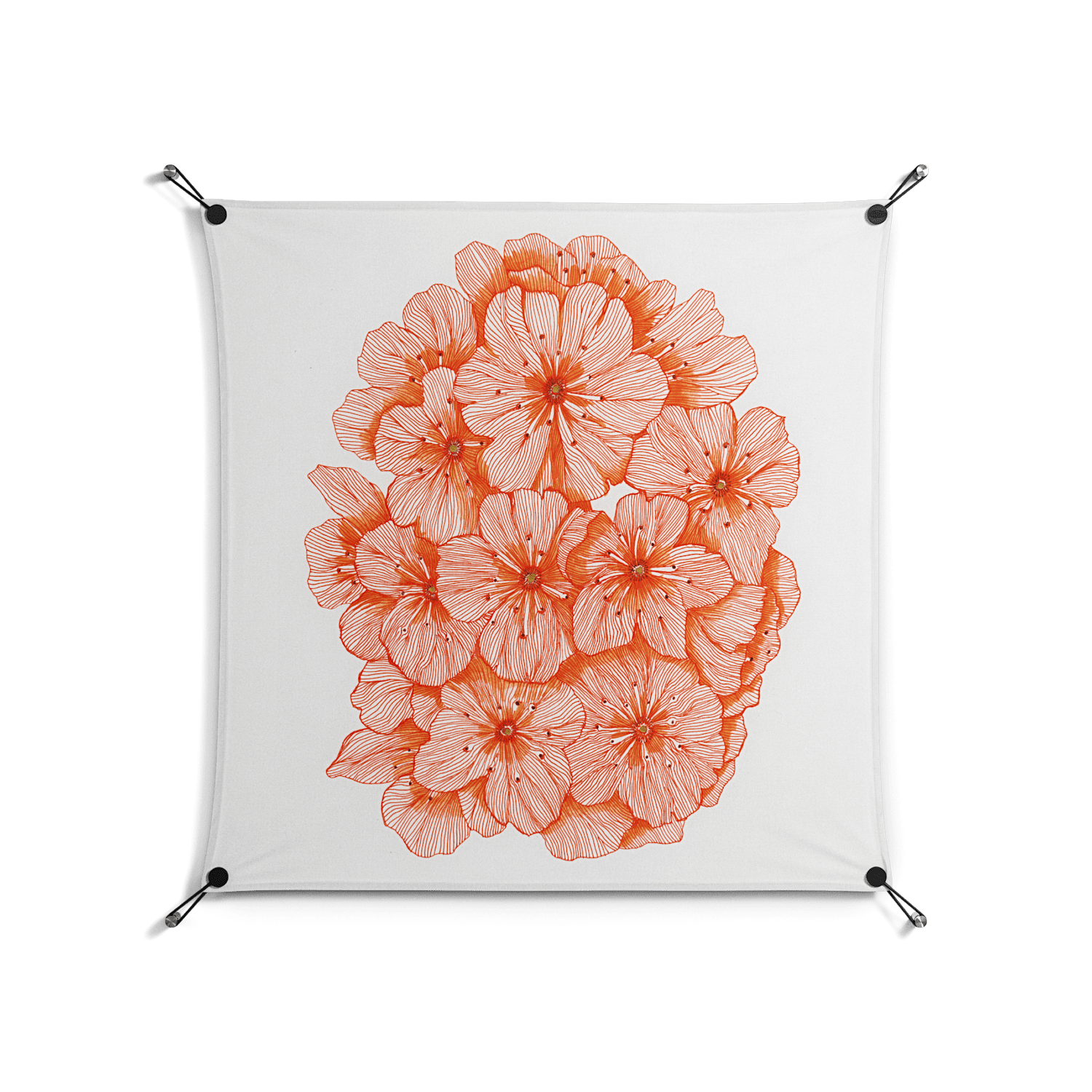 Orange Flowers 1 - Work On Wall - Katie O’Shea - Black - 90 x 90 cm