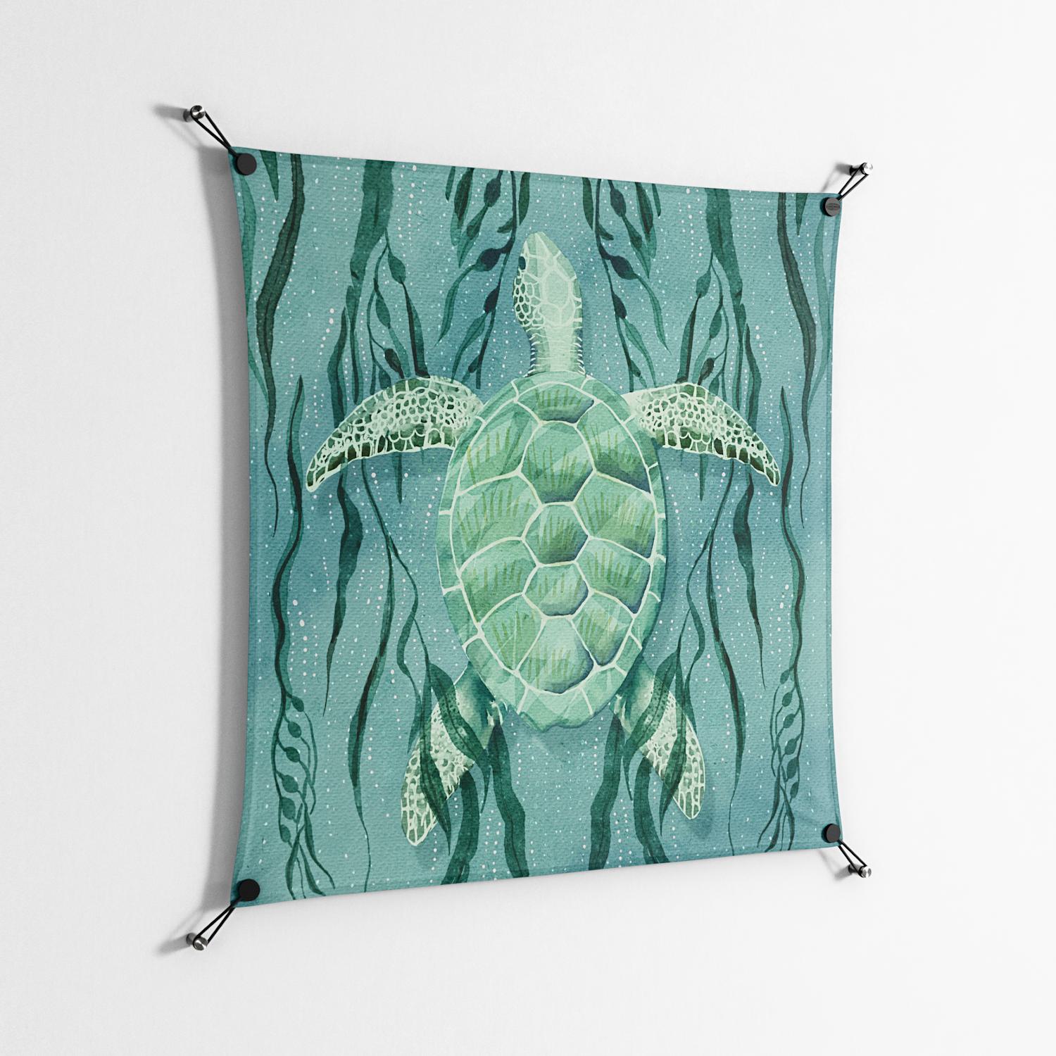 Turtle With Kelp - Work On Wall - Katie O’Shea - Black - 90 x 90 cm