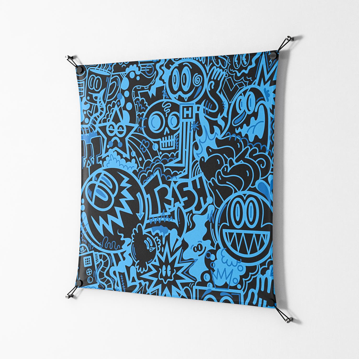 The Blue Line - Work On Wall - Craig Watkins - Black - 90 x 90 cm