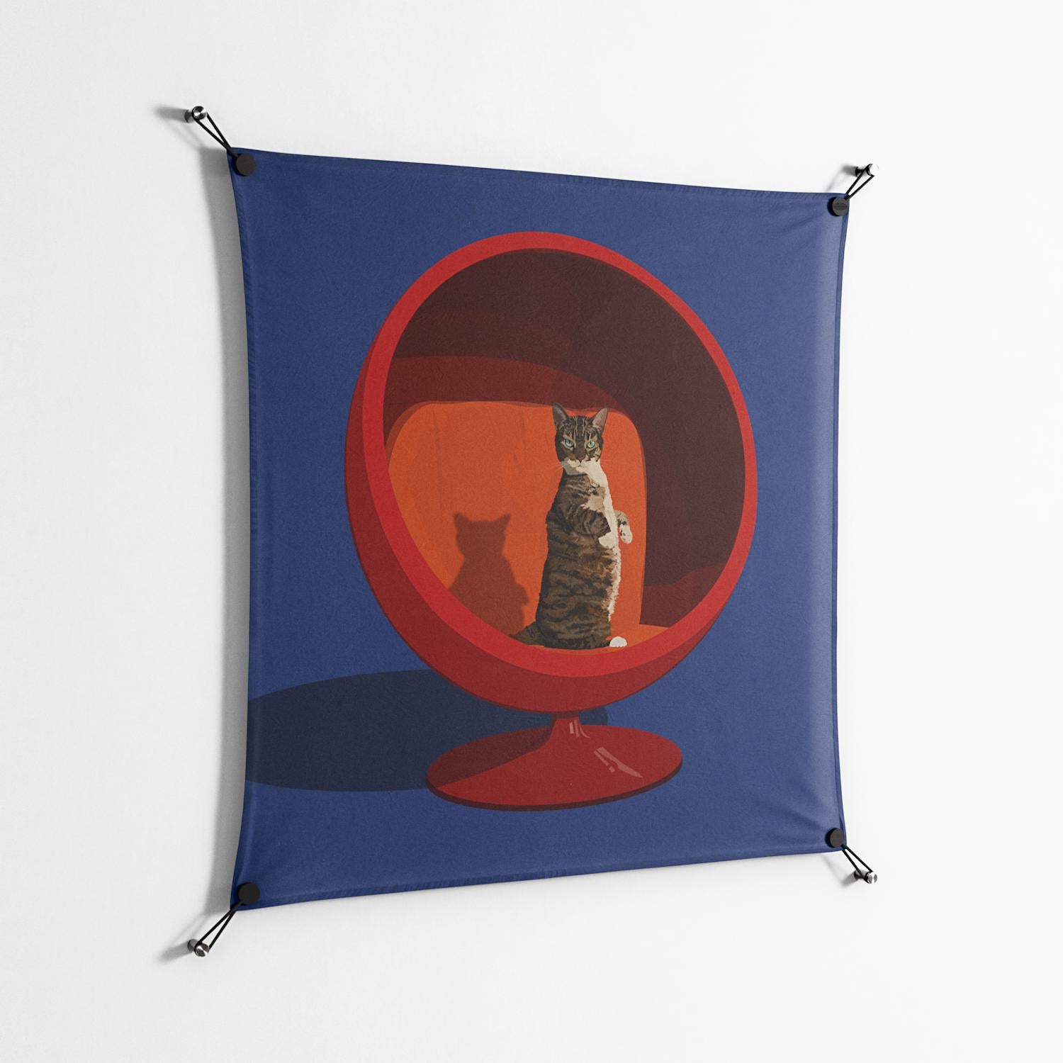 Cat in Chair C - Work On Wall - Kristin Eriksson - Black - 90 x 90 cm