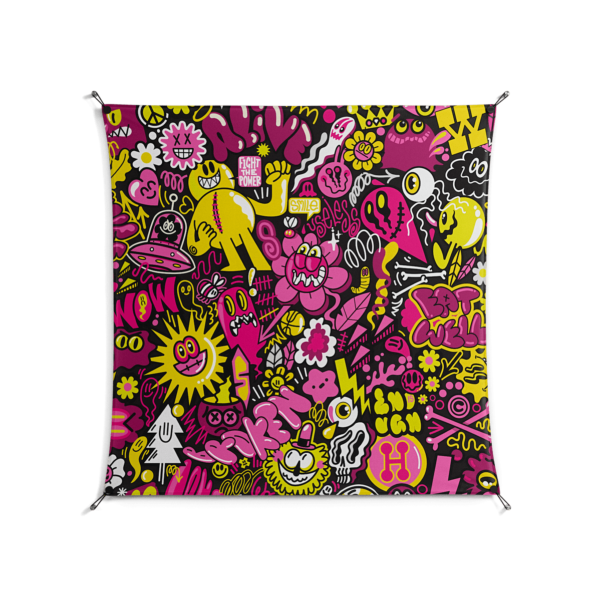 Pinky & Yellow - Work On Wall - Craig Watkins - Black - 140 x 140 cm