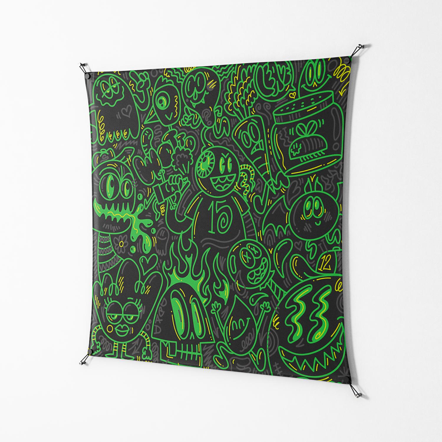 Wottosque Green - Work On Wall - Craig Watkins - Black - 140 x 140 cm