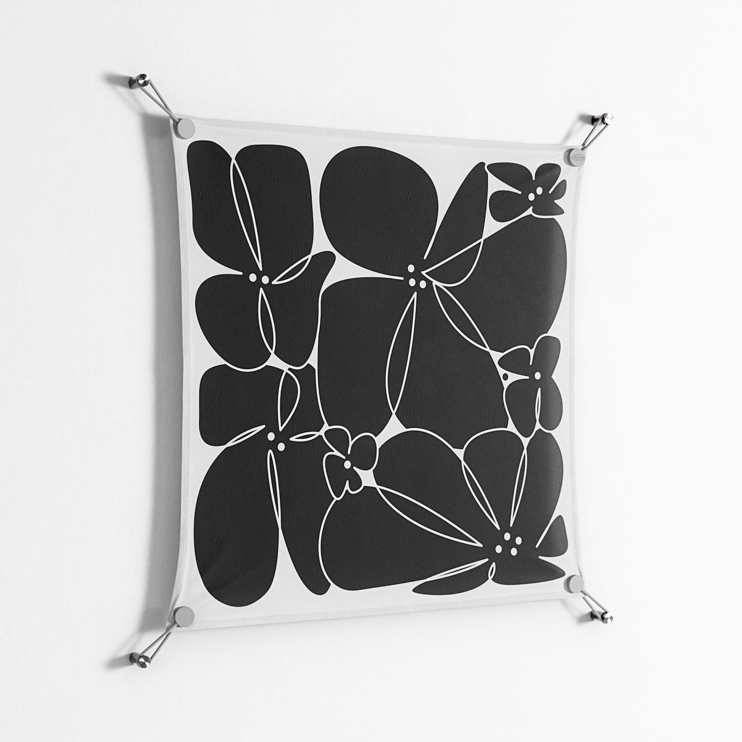 Black Flowers - Work On Wall - Konrad Blaszczyk - Silver - 70 x 70 cm