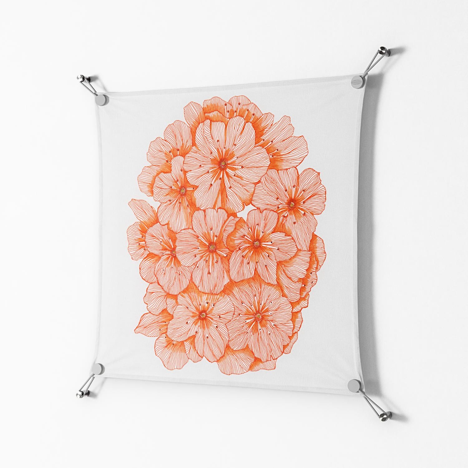 Orange Flowers 1 - Work On Wall - Katie O’Shea - Silver - 70 x 70 cm