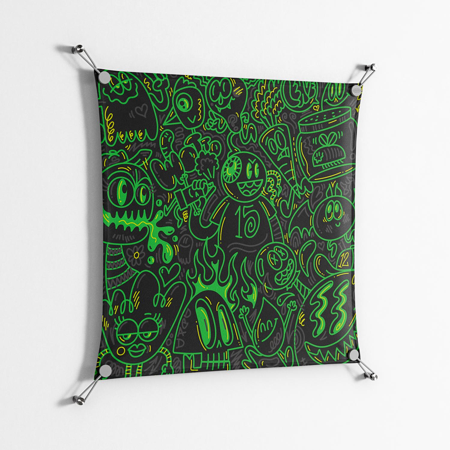 Wottosque Green - Work On Wall - Craig Watkins - Silver - 70 x 70 cm