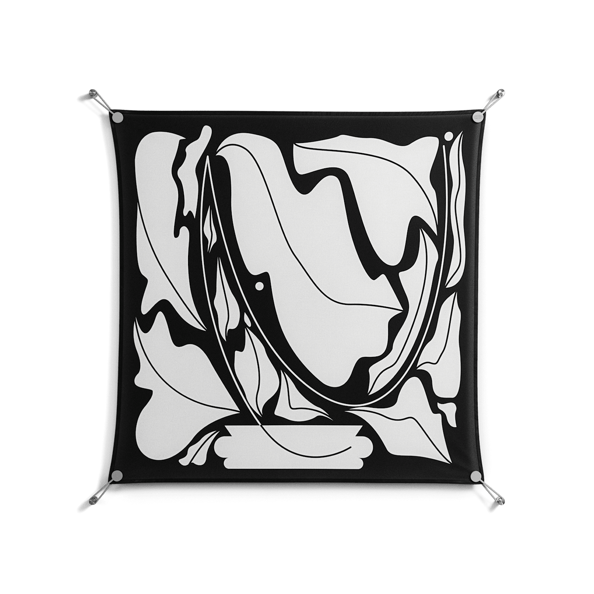 White Flowers - Work On Wall - Konrad Blaszczyk - Silver - 90 x 90 cm