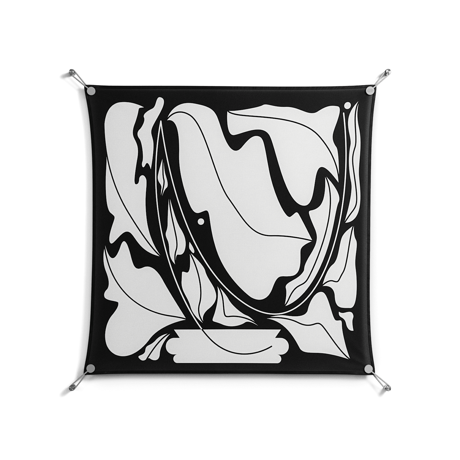 White Flowers - Work On Wall - Konrad Blaszczyk - Silver - 90 x 90 cm