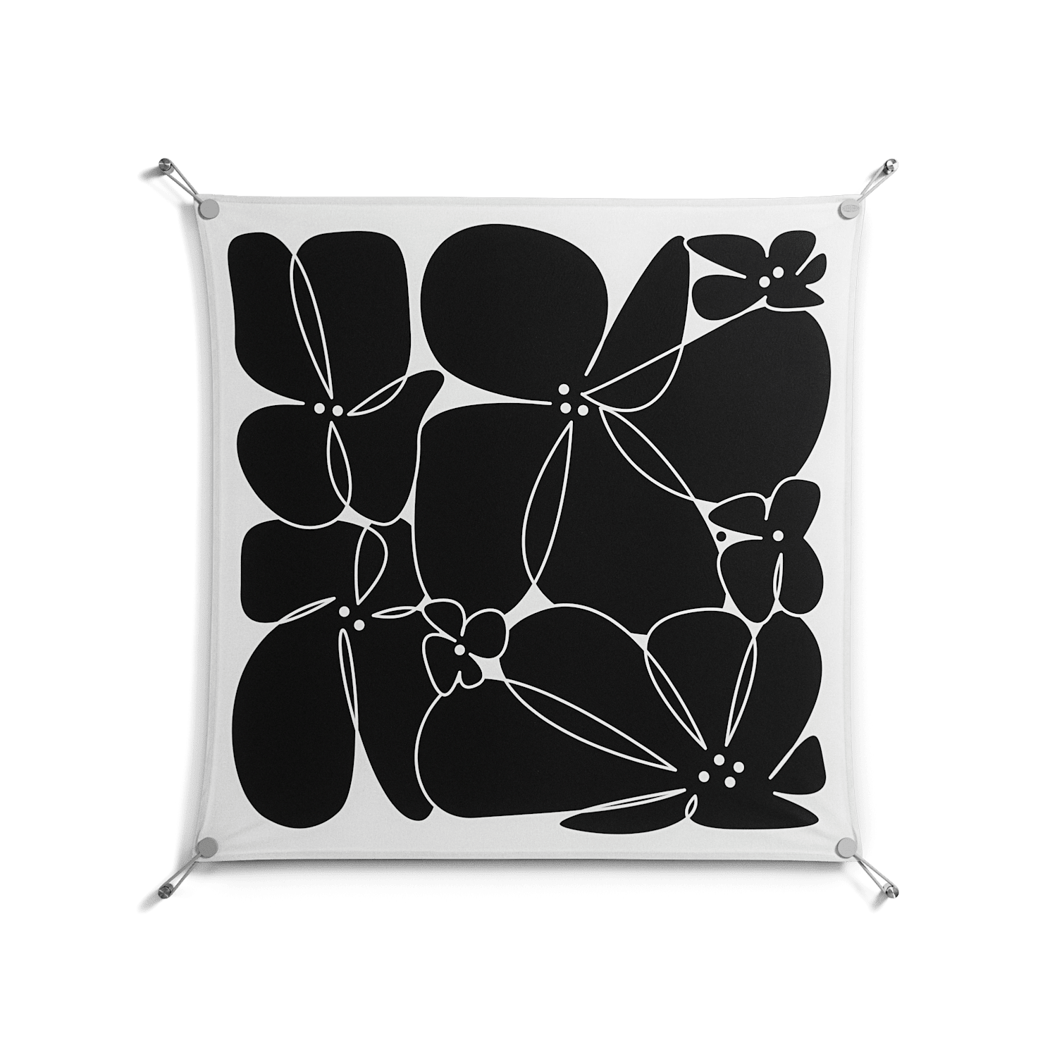 Black Flowers - Work On Wall - Konrad Blaszczyk - Silver - 90 x 90 cm