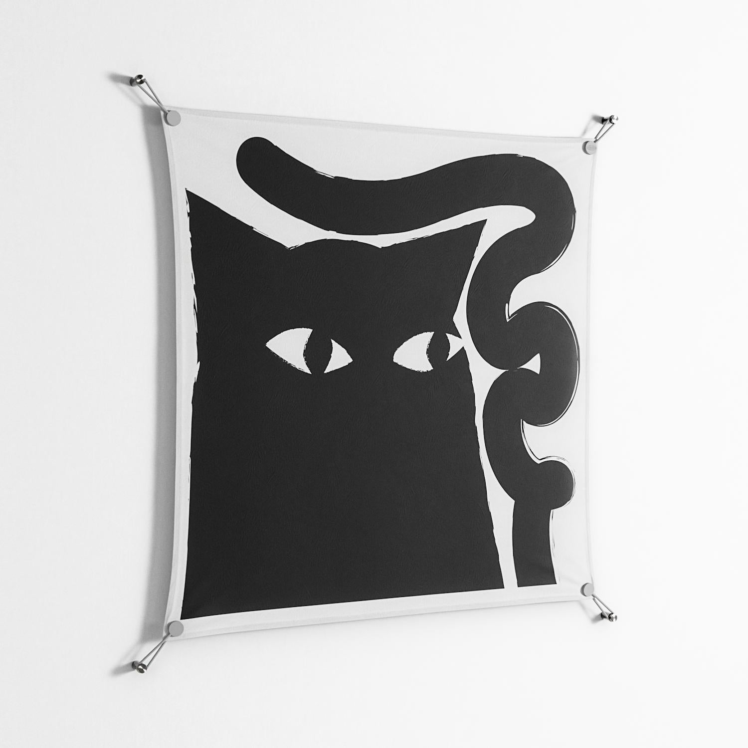 Black Cat - Work On Wall - Konrad Blaszczyk - Silver - 90 x 90 cm