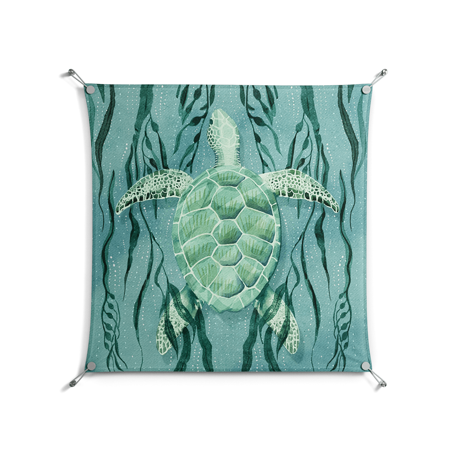 Turtle With Kelp - Work On Wall - Katie O’Shea - Silver - 90 x 90 cm