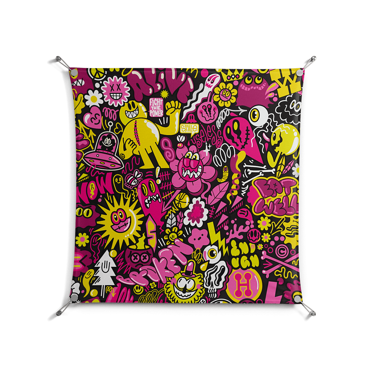 Pinky & Yellow - Work On Wall - Craig Watkins - Silver - 90 x 90 cm