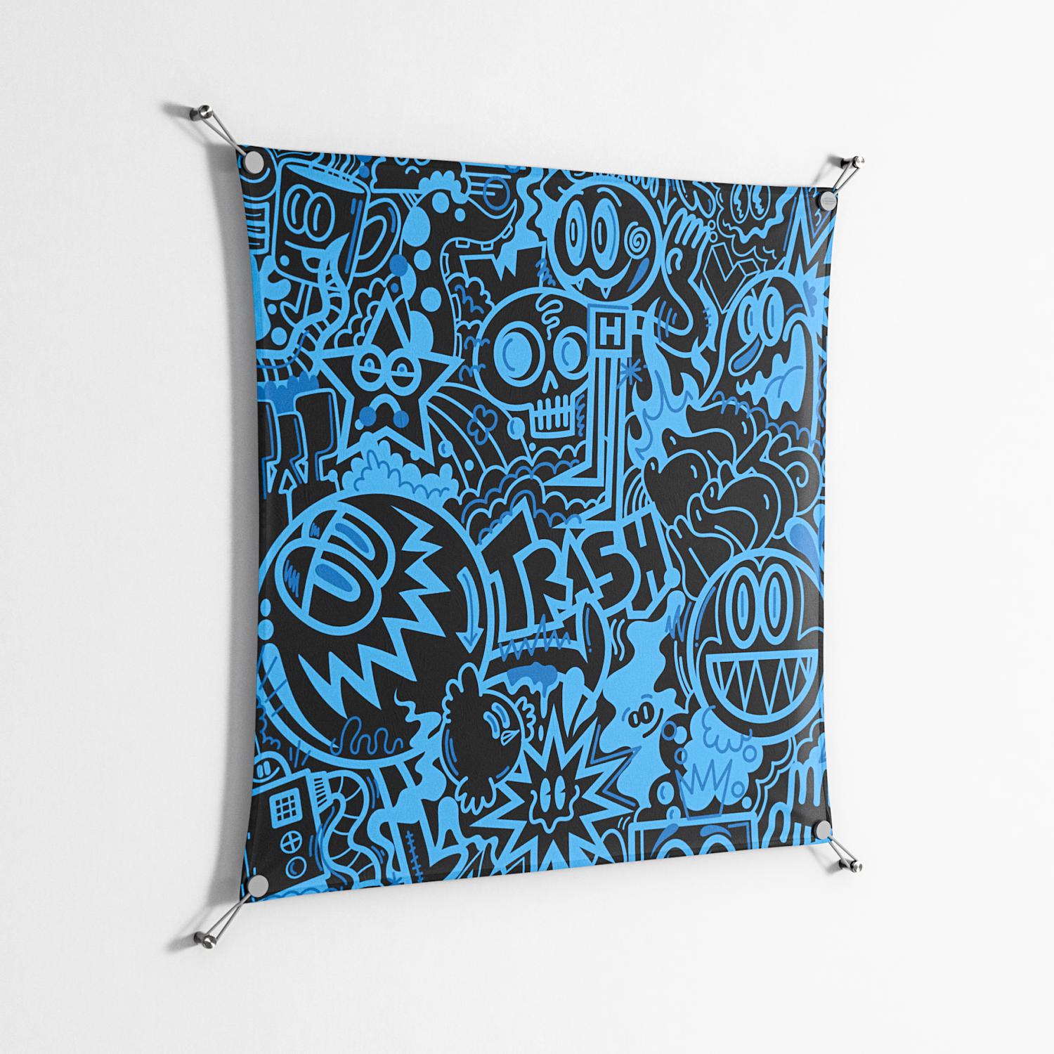 The Blue Line - Work On Wall - Craig Watkins - Silver - 90 x 90 cm