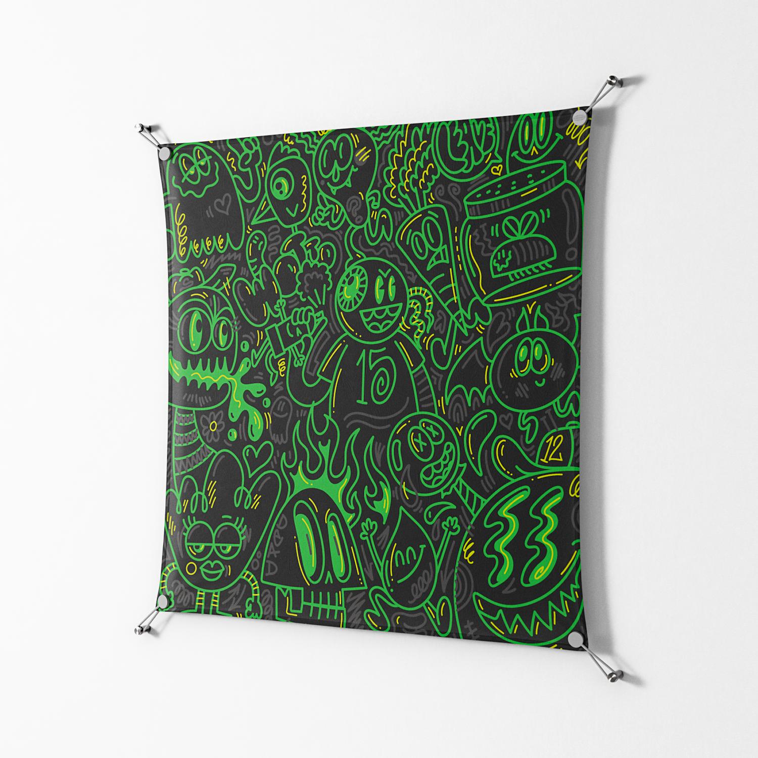 Wottosque Green - Work On Wall - Craig Watkins - Silver - 90 x 90 cm