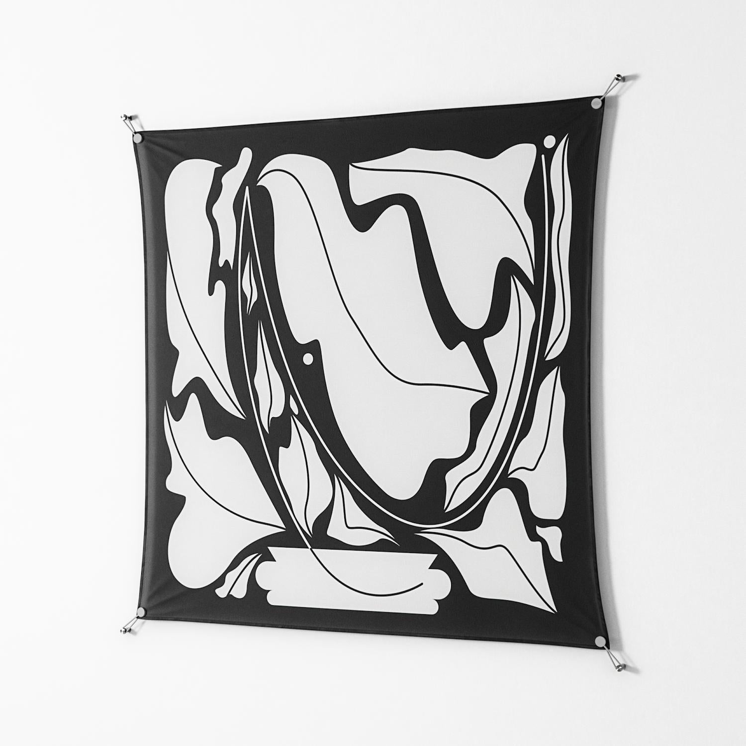 White Flowers - Work On Wall - Konrad Blaszczyk - Silver - 140 x 140 cm