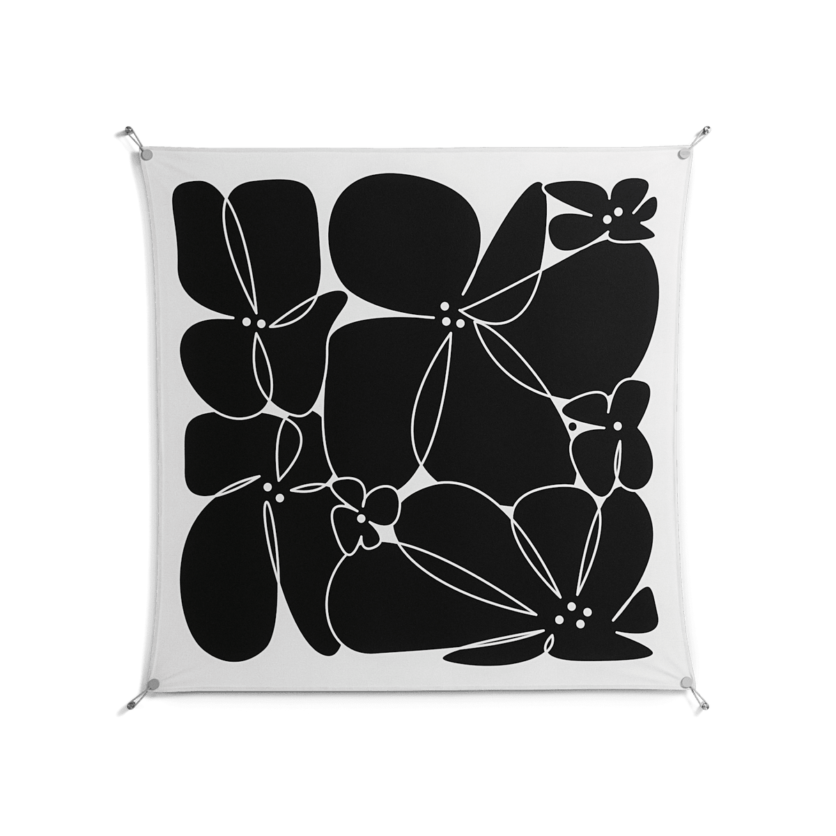 Black Flowers - Work On Wall - Konrad Blaszczyk - Silver - 140 x 140 cm