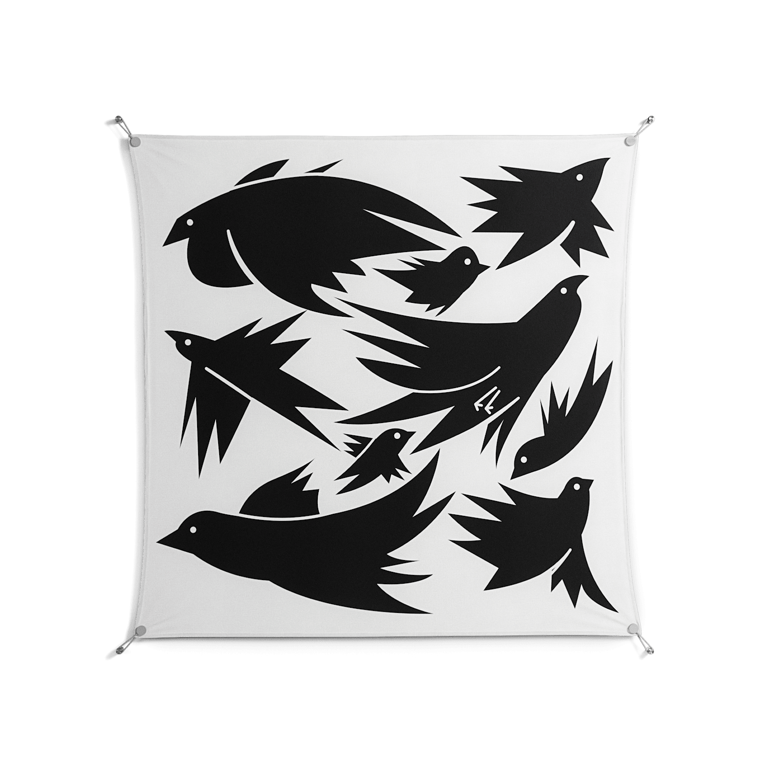 Black Birds - Work On Wall - Konrad Blaszczyk - Silver - 140 x 140 cm
