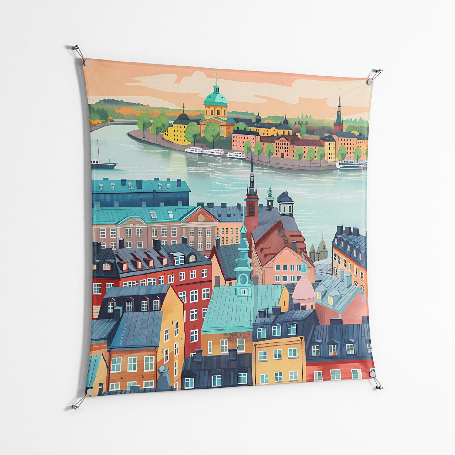 Gamla Stan - Work On Wall - Nur Rydberg - Silver - 140 x 140 cm