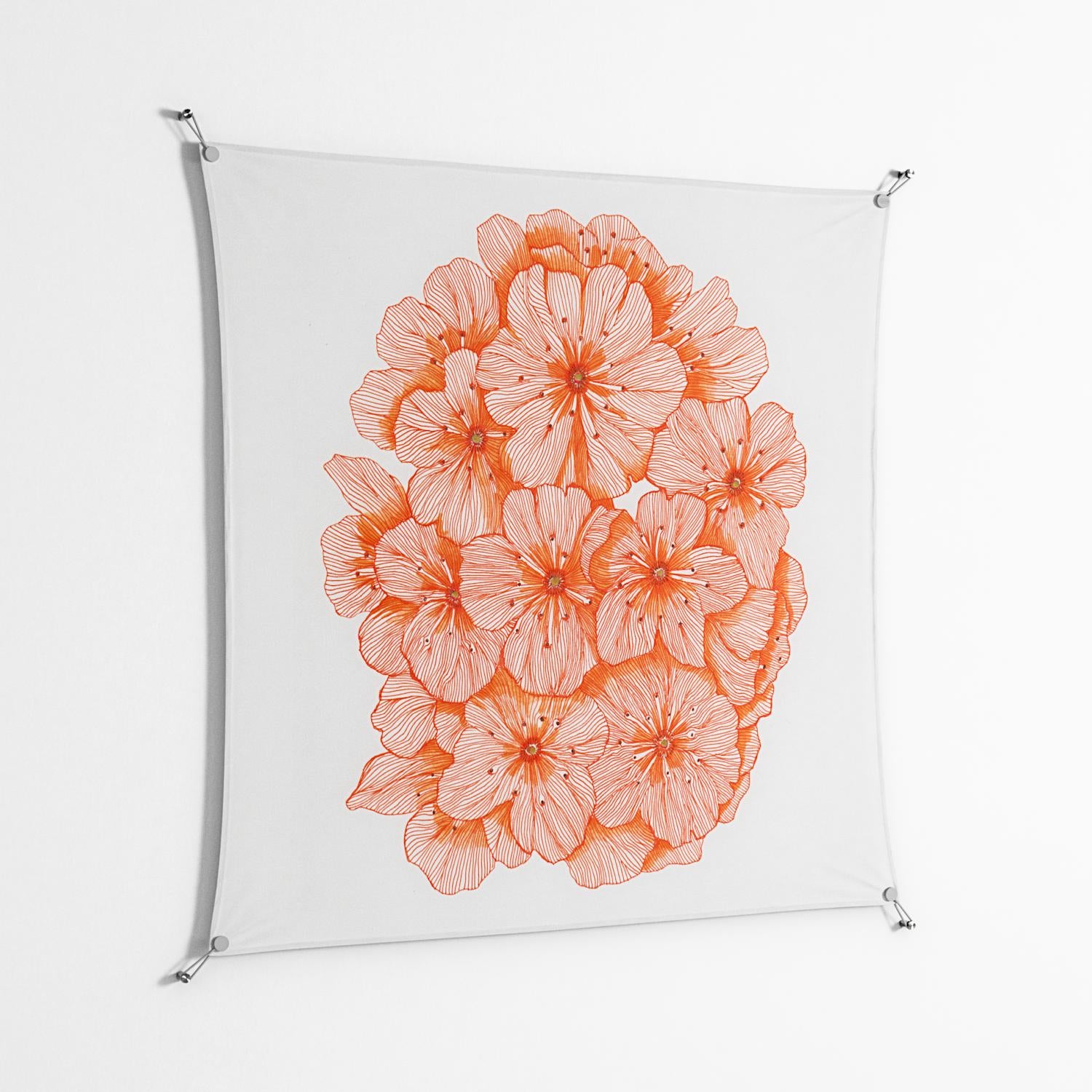 Orange Flowers 1 - Work On Wall - Katie O’Shea - Silver - 140 x 140 cm