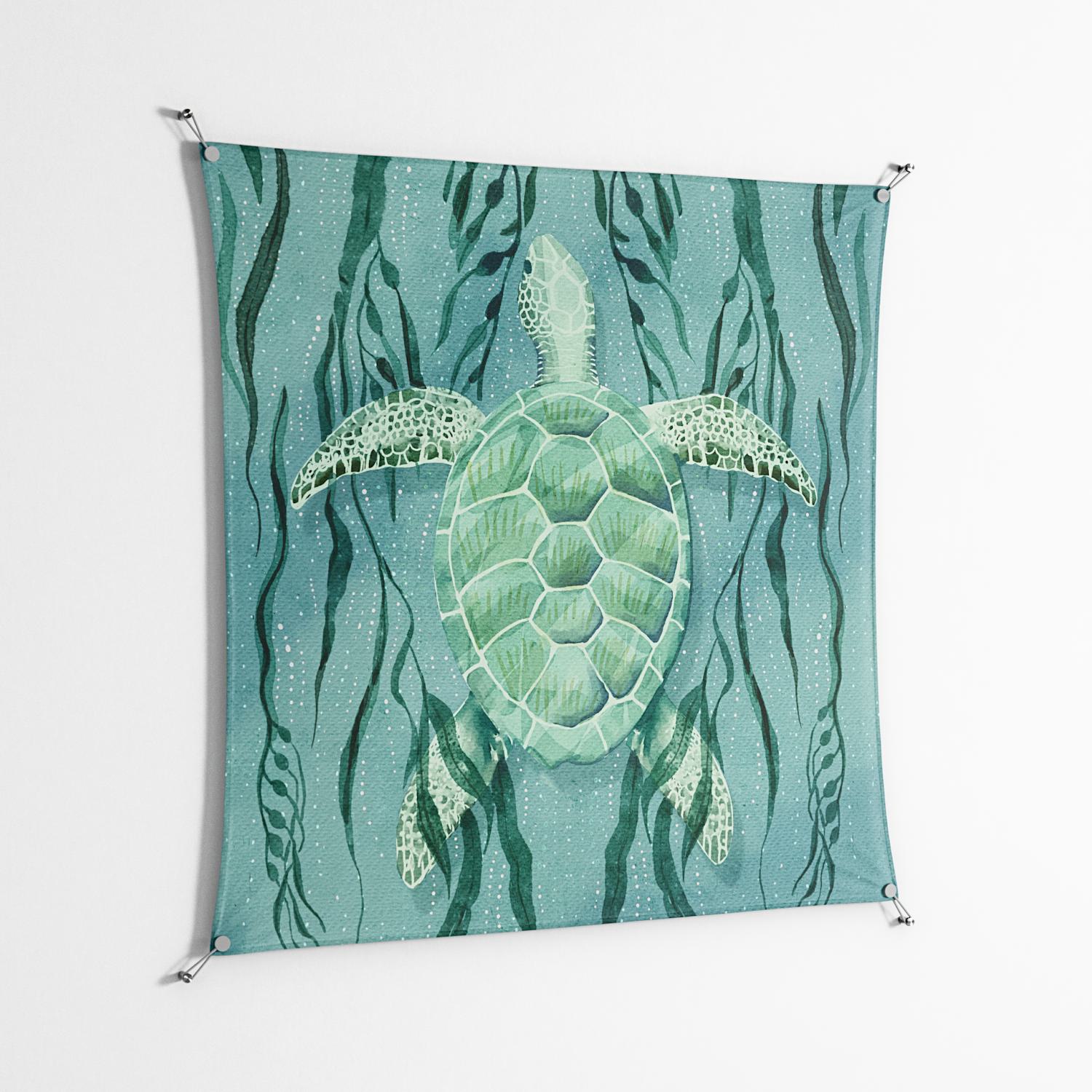 Turtle With Kelp - Work On Wall - Katie O’Shea - Silver - 140 x 140 cm