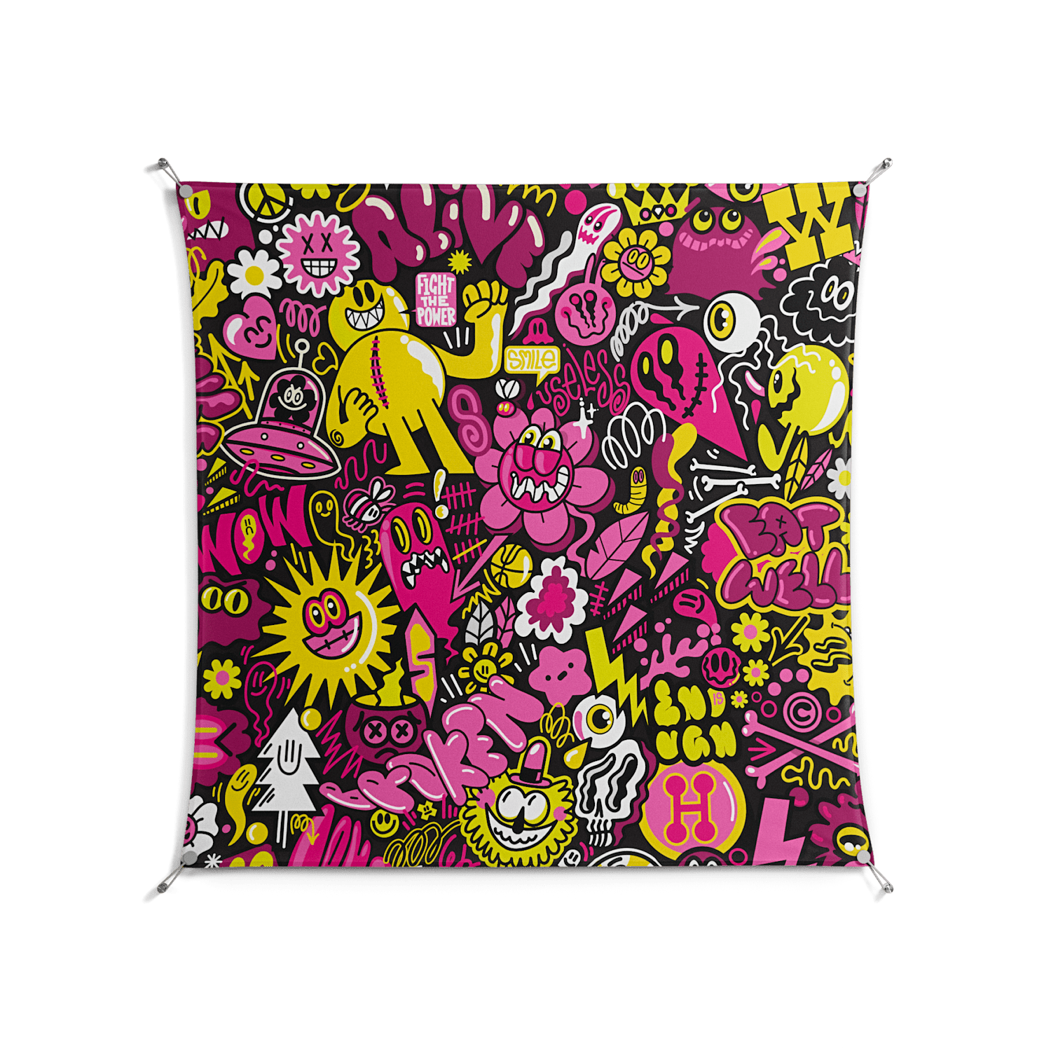 Pinky & Yellow - Work On Wall - Craig Watkins - Silver - 140 x 140 cm