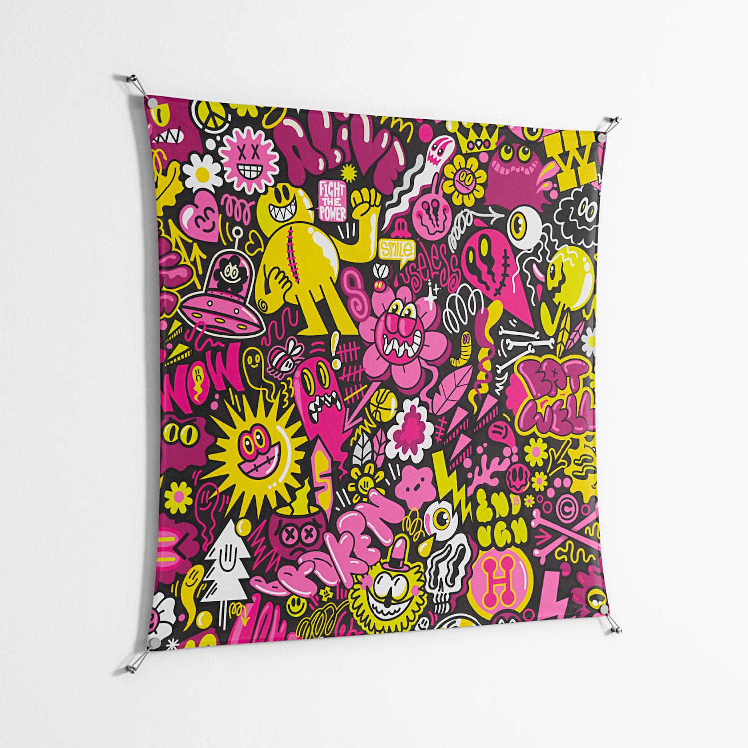 Pinky & Yellow - Work On Wall - Craig Watkins - Silver - 140 x 140 cm