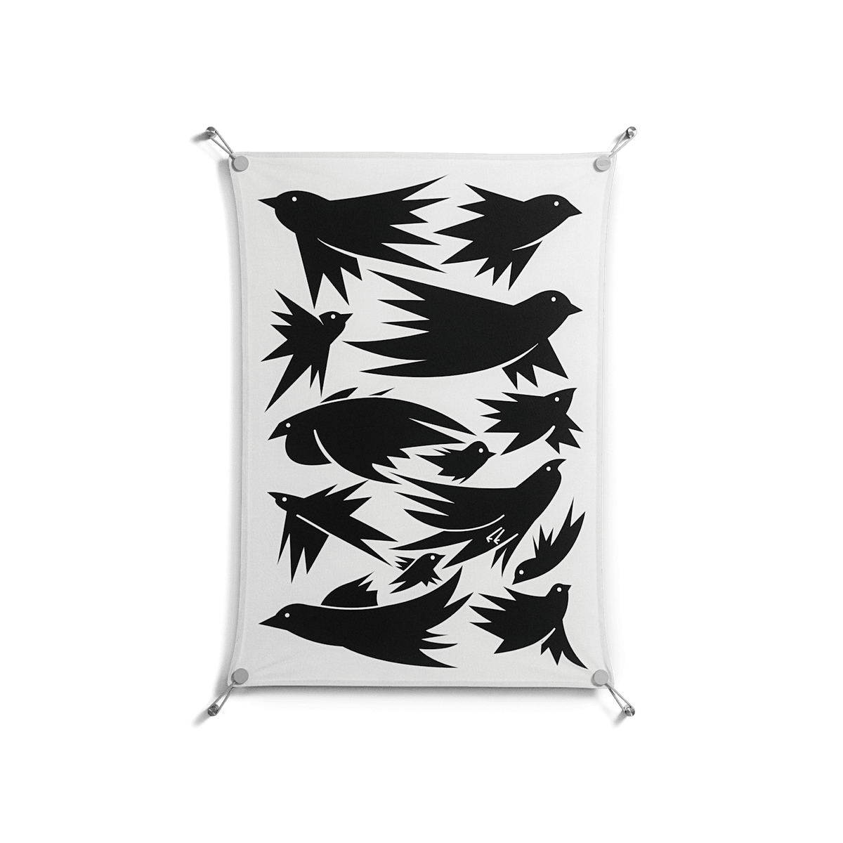 Black Birds - Work On Wall - Konrad Blaszczyk - Silver - 70 x 100 cm