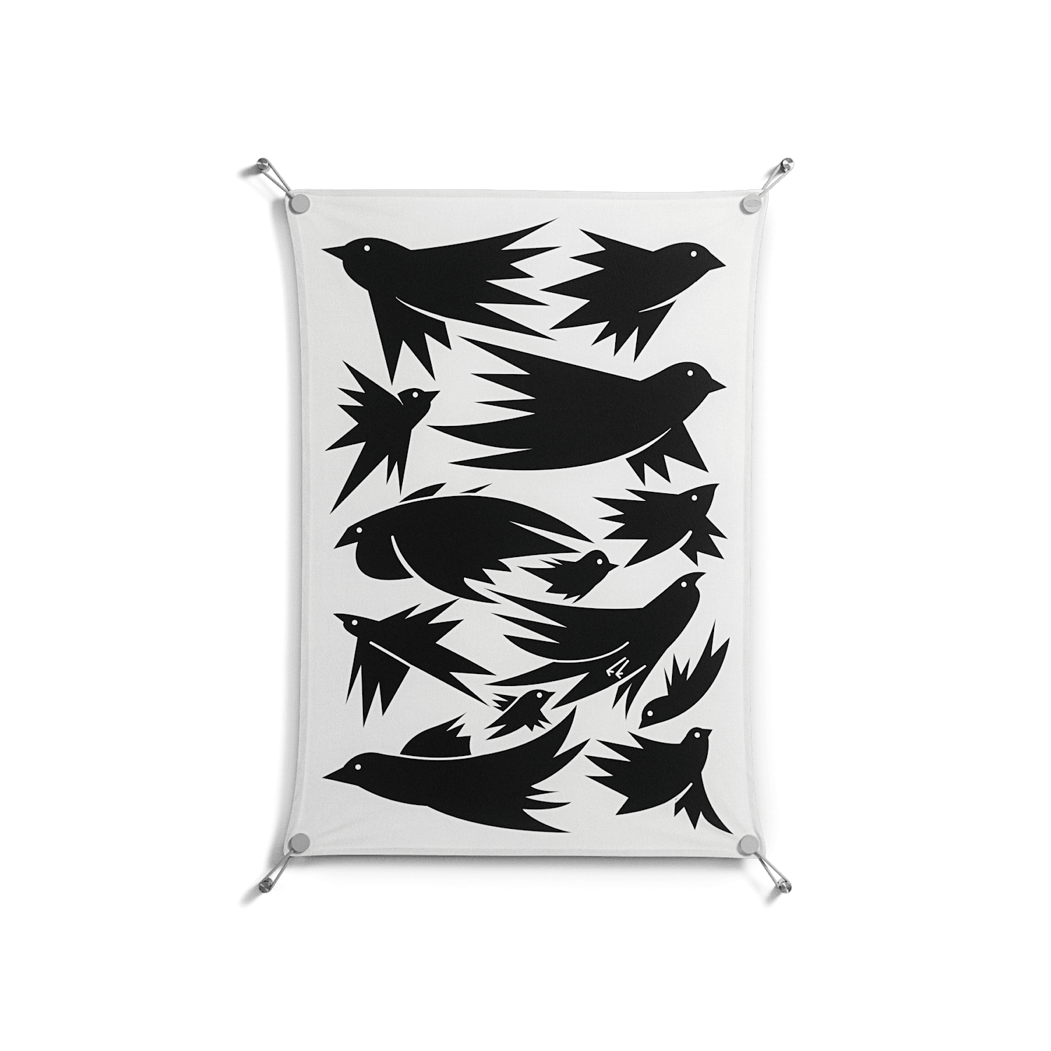 Black Birds - Work On Wall - Konrad Blaszczyk - Silver - 70 x 100 cm