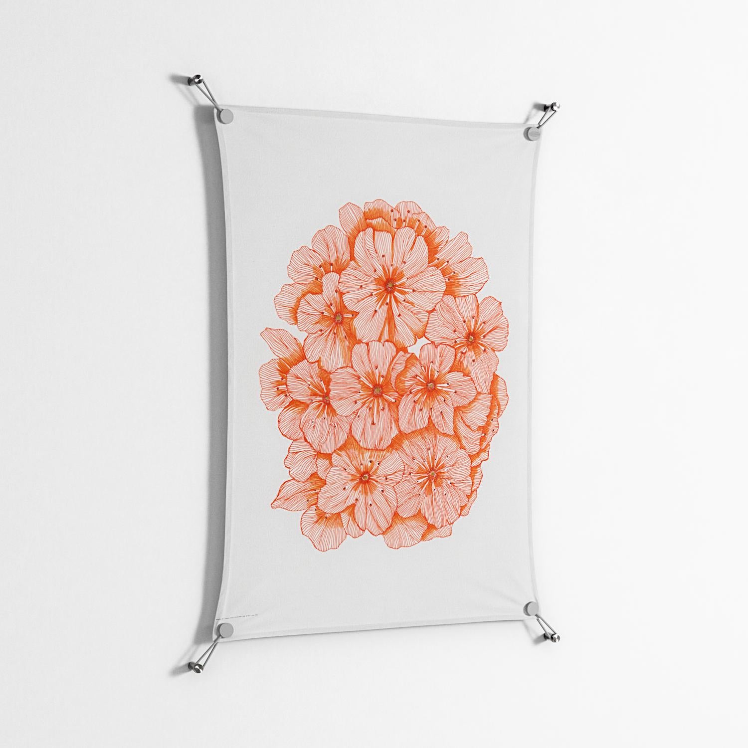 Orange Flowers 1 - Work On Wall - Katie O’Shea - Silver - 70 x 100 cm