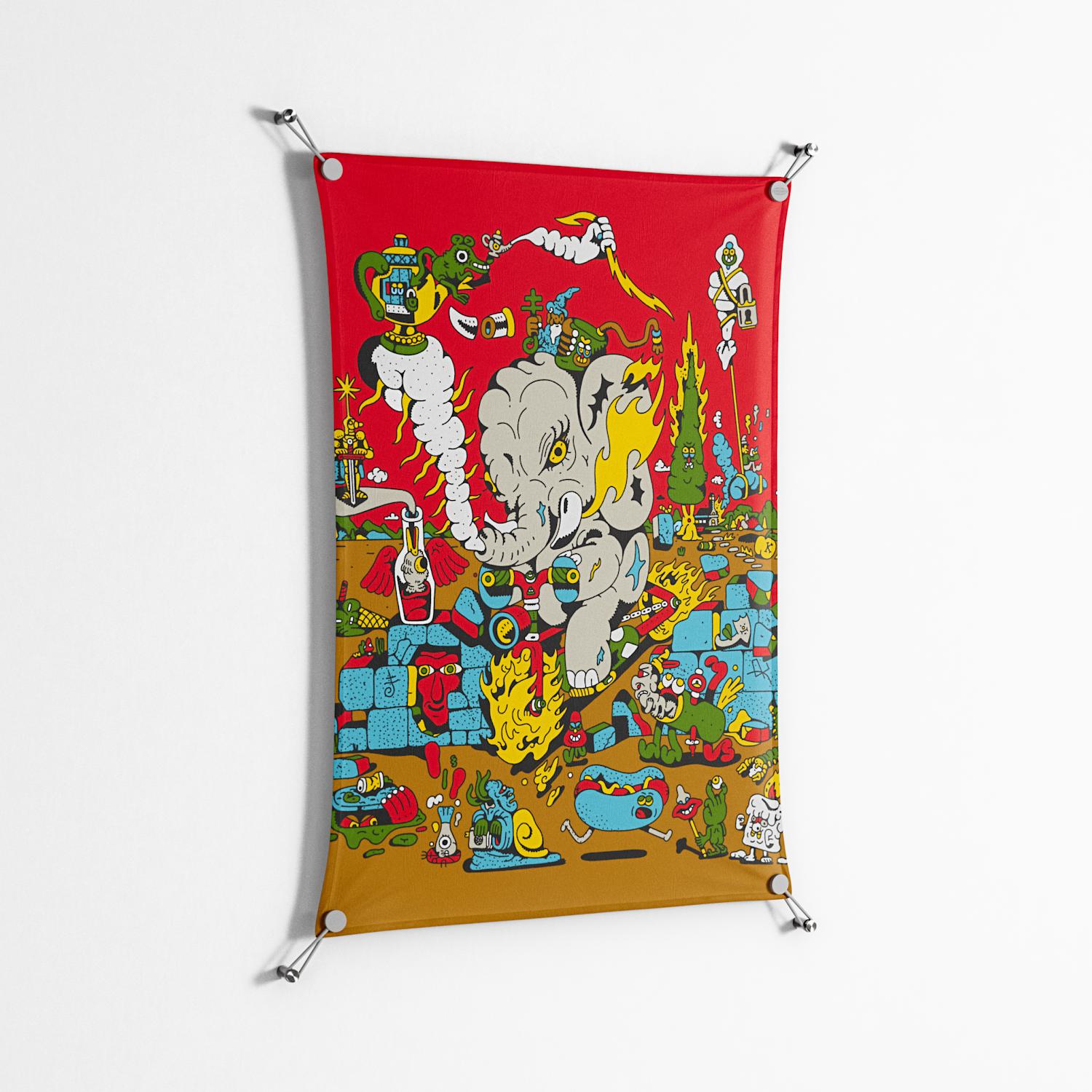 Ganesha - Work On Wall - Cezar Berje - Silver - 70 x 100 cm