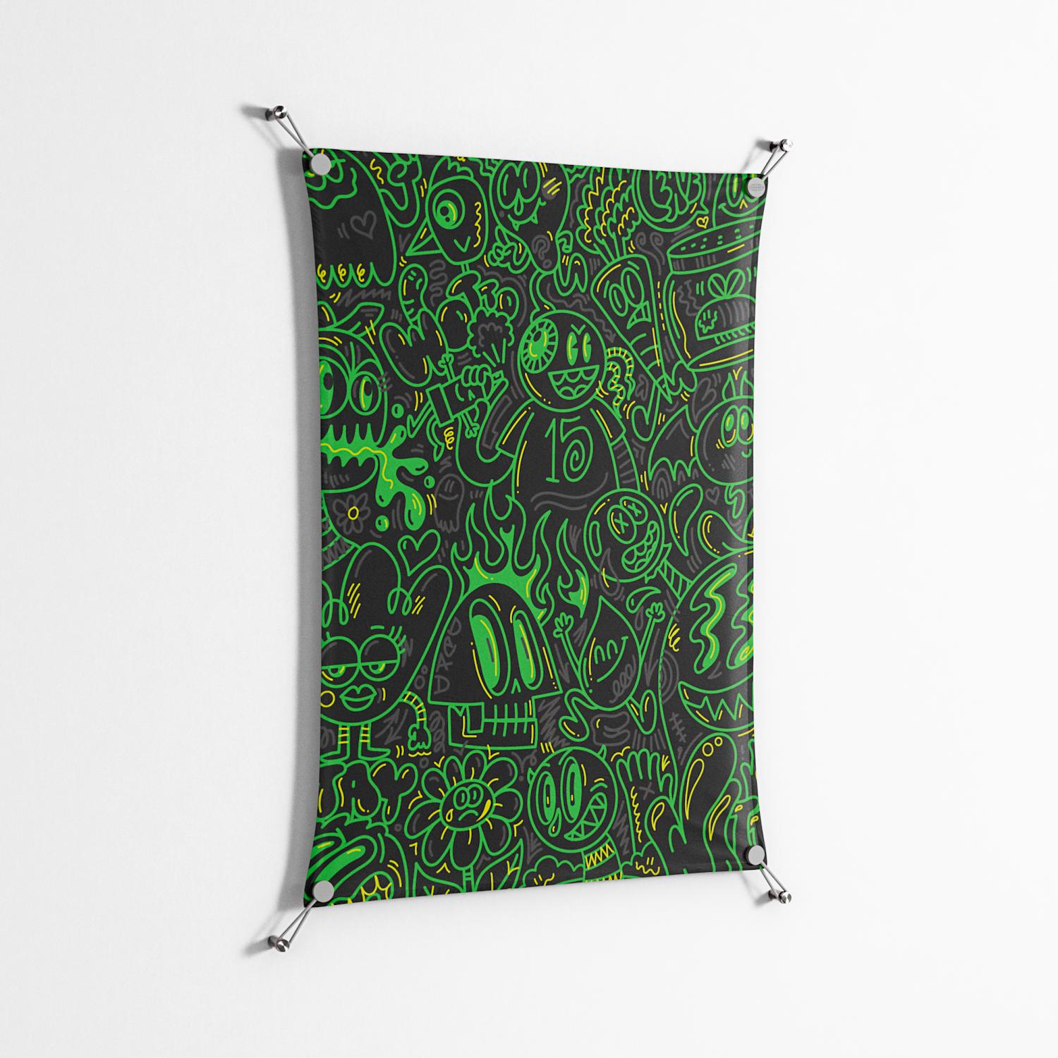 Wottosque Green - Work On Wall - Craig Watkins - Silver - 70 x 100 cm