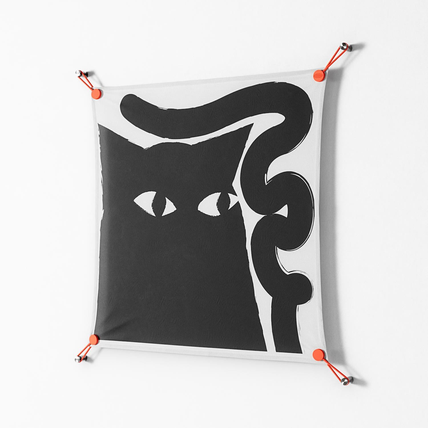 Black Cat - Work On Wall - Konrad Blaszczyk - Orange - 70 x 70 cm