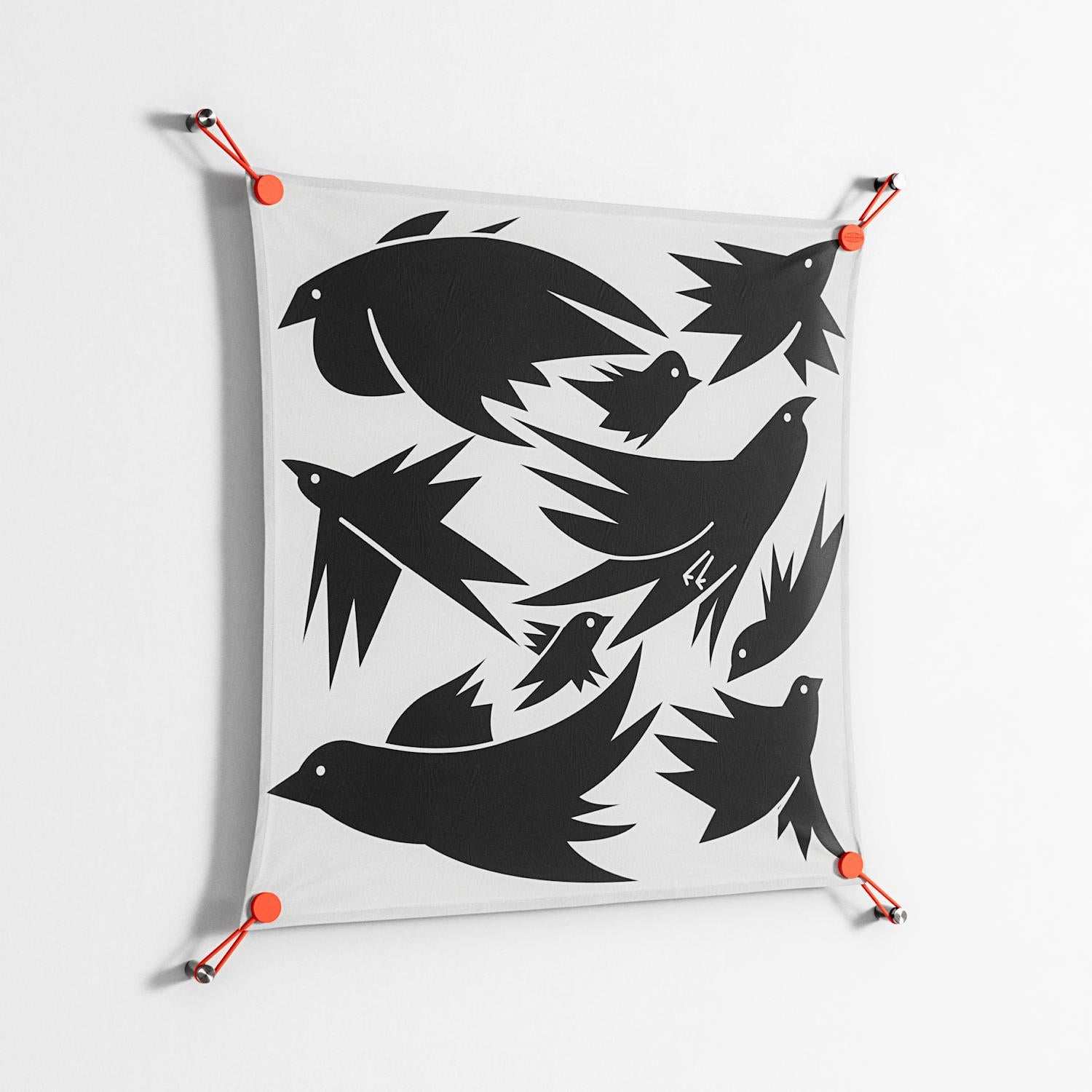 Black Birds - Work On Wall - Konrad Blaszczyk - Orange - 70 x 70 cm