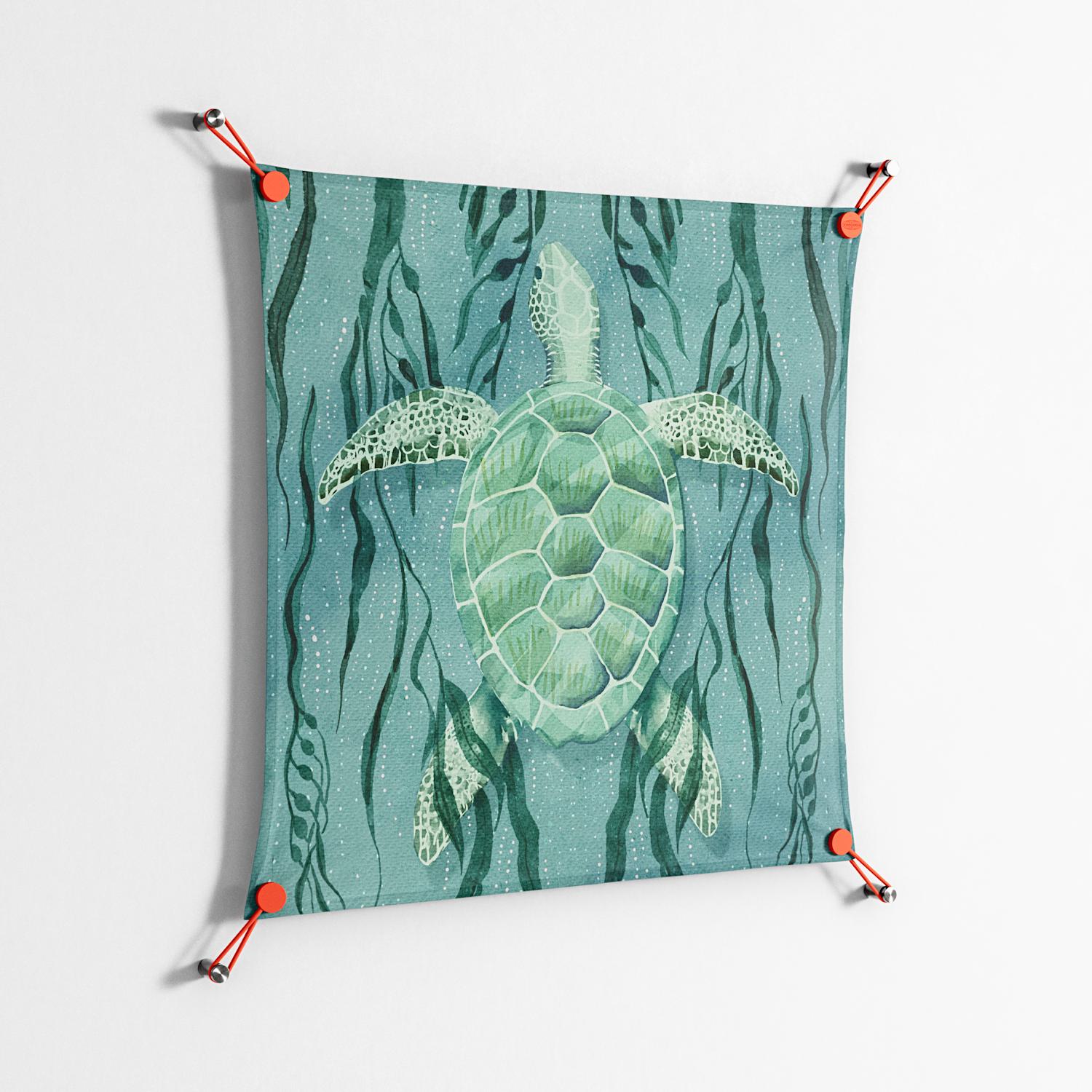 Turtle With Kelp - Work On Wall - Katie O’Shea - Orange - 70 x 70 cm