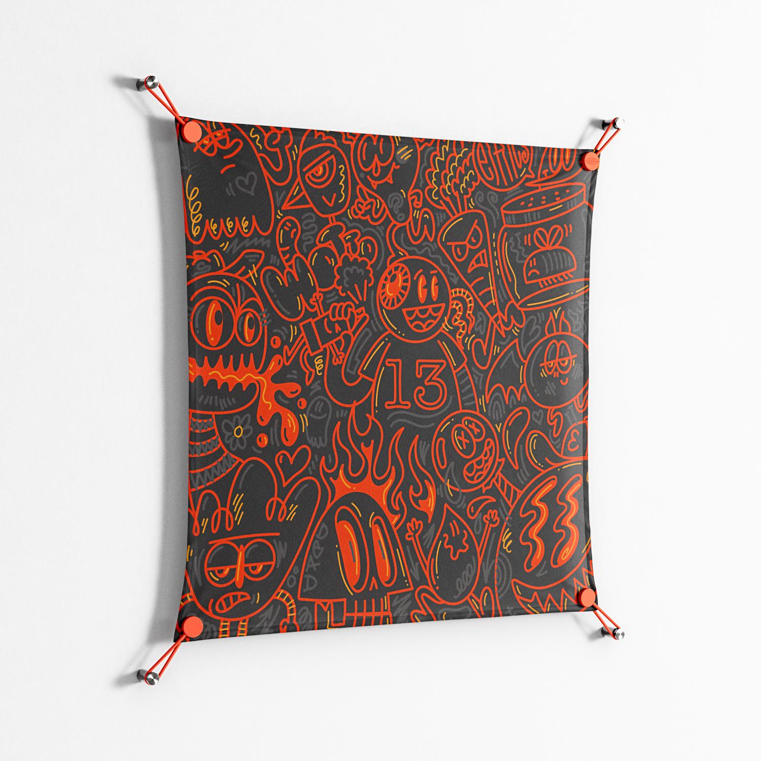 Wottosque Red - Work On Wall - Craig Watkins - Orange - 70 x 70 cm