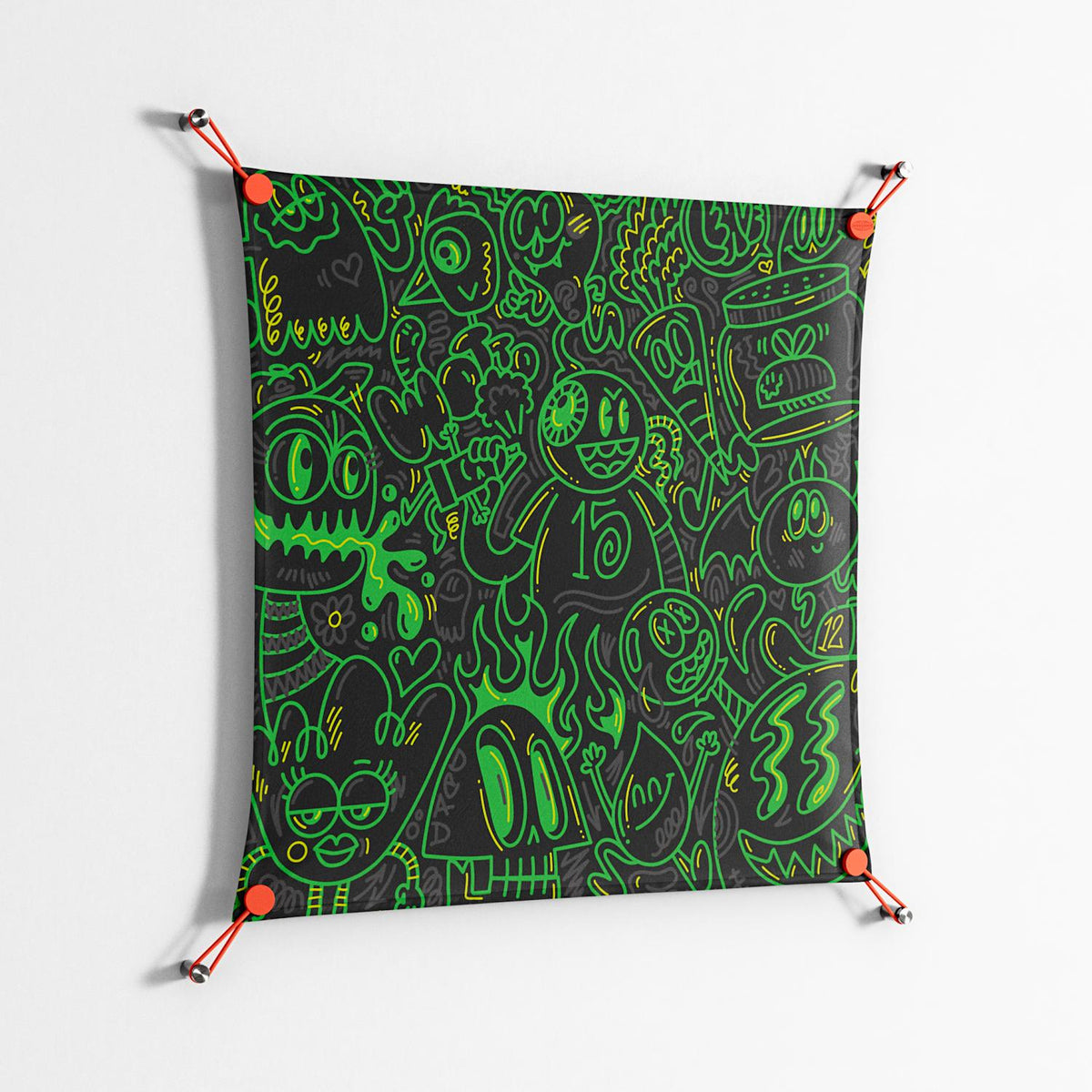 Wottosque Green - Work On Wall - Craig Watkins - Orange - 70 x 70 cm