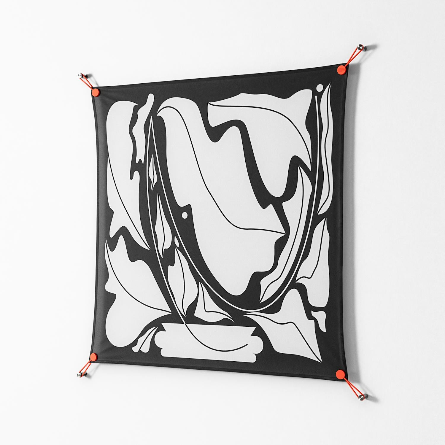 White Flowers - Work On Wall - Konrad Blaszczyk - Orange - 90 x 90 cm