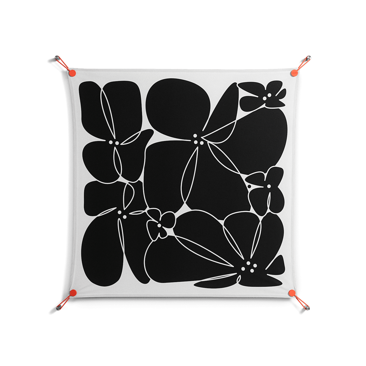 Black Flowers - Work On Wall - Konrad Blaszczyk - Orange - 90 x 90 cm