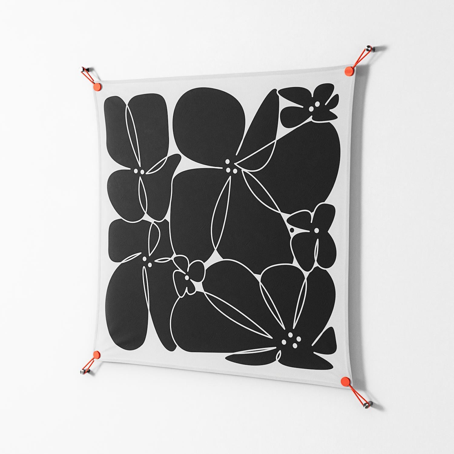 Black Flowers - Work On Wall - Konrad Blaszczyk - Orange - 90 x 90 cm