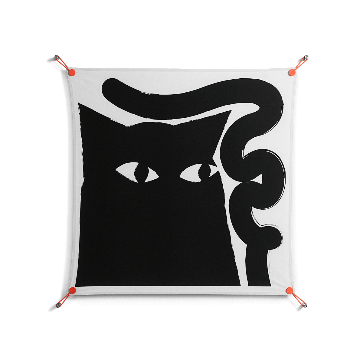 Black Cat - Work On Wall - Konrad Blaszczyk - Orange - 90 x 90 cm
