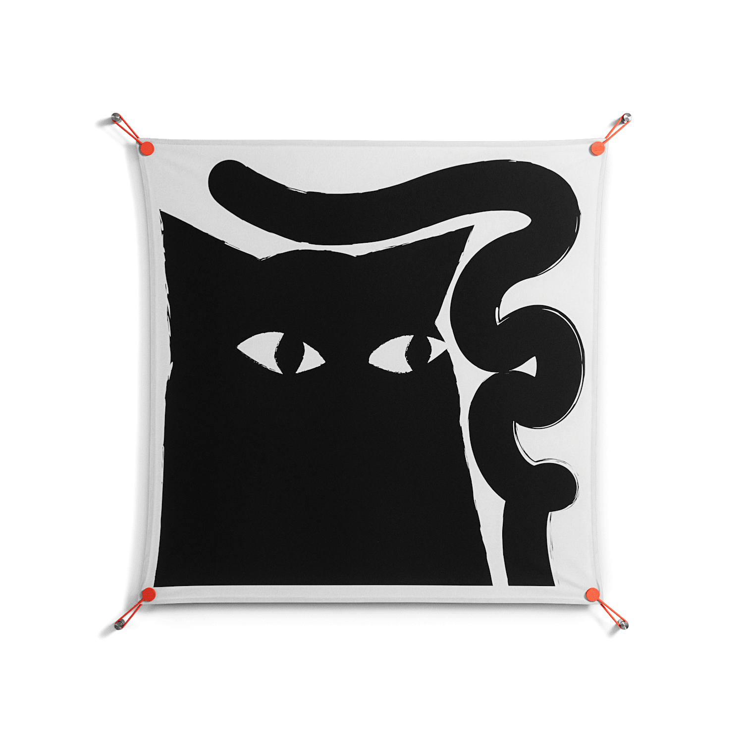 Black Cat - Work On Wall - Konrad Blaszczyk - Orange - 90 x 90 cm