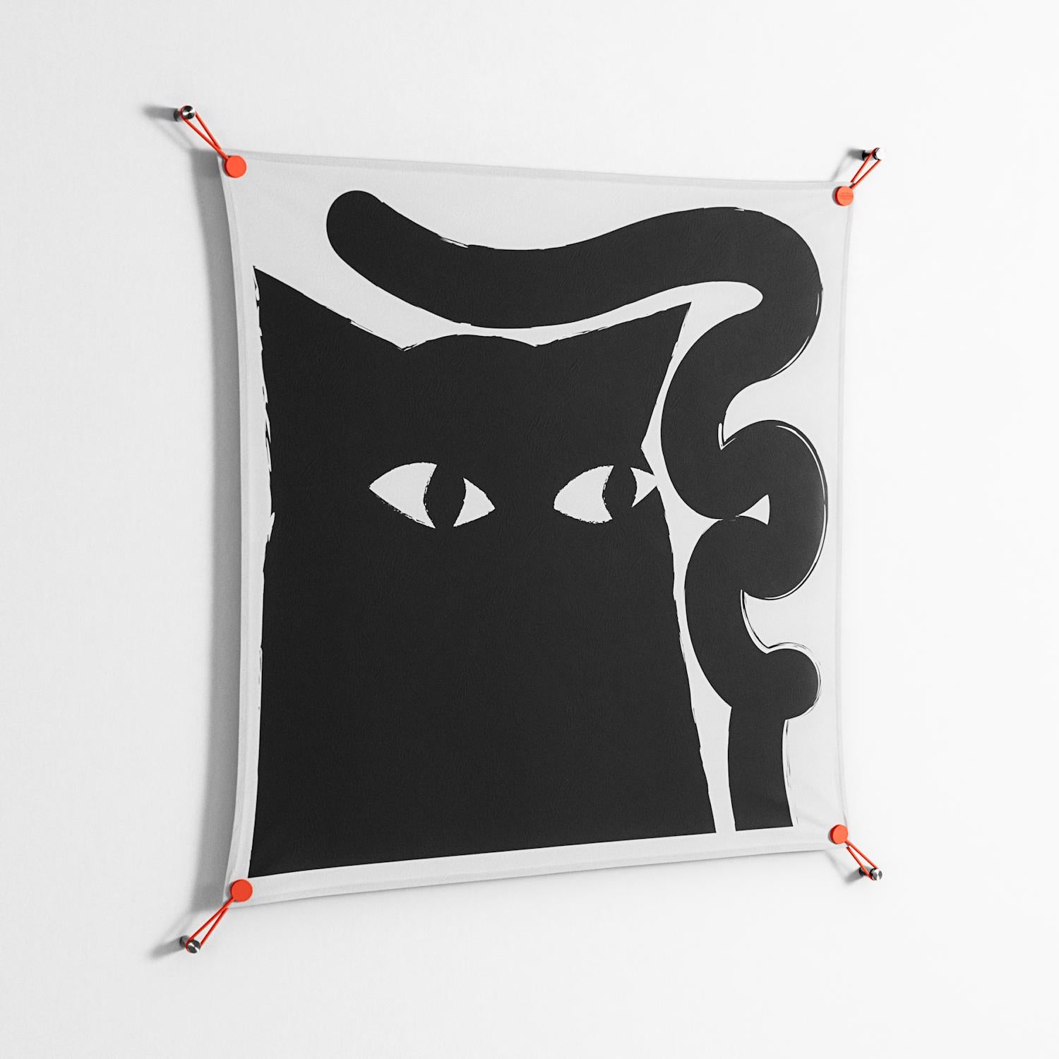 Black Cat - Work On Wall - Konrad Blaszczyk - Orange - 90 x 90 cm