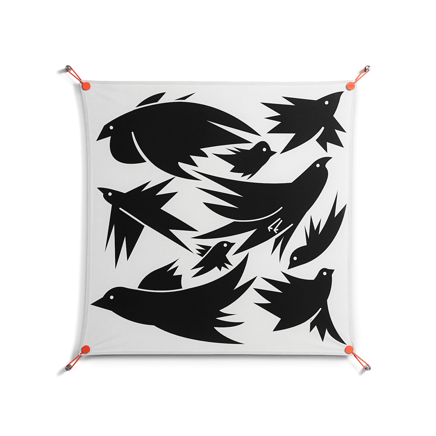Black Birds - Work On Wall - Konrad Blaszczyk - Orange - 90 x 90 cm